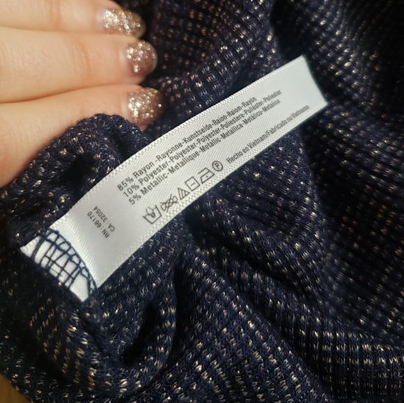 Urban Outfitters Navy Blue metallic long sleeve cut out top - size small - Picture 4 of 6